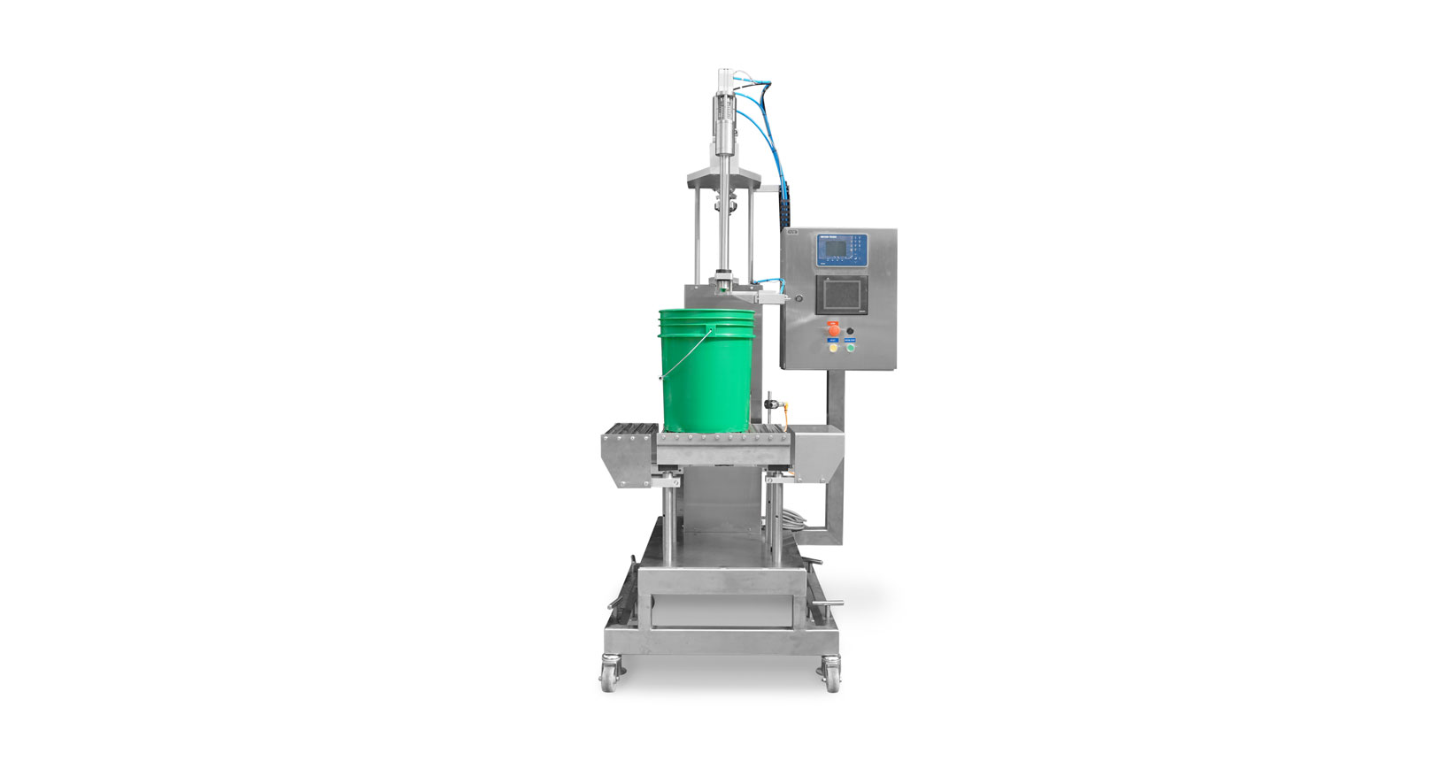 The Pail Filler is a 2 stage filling machine for 20 litres pail, it has top or bottom to top filling mode, net weight filling and more.